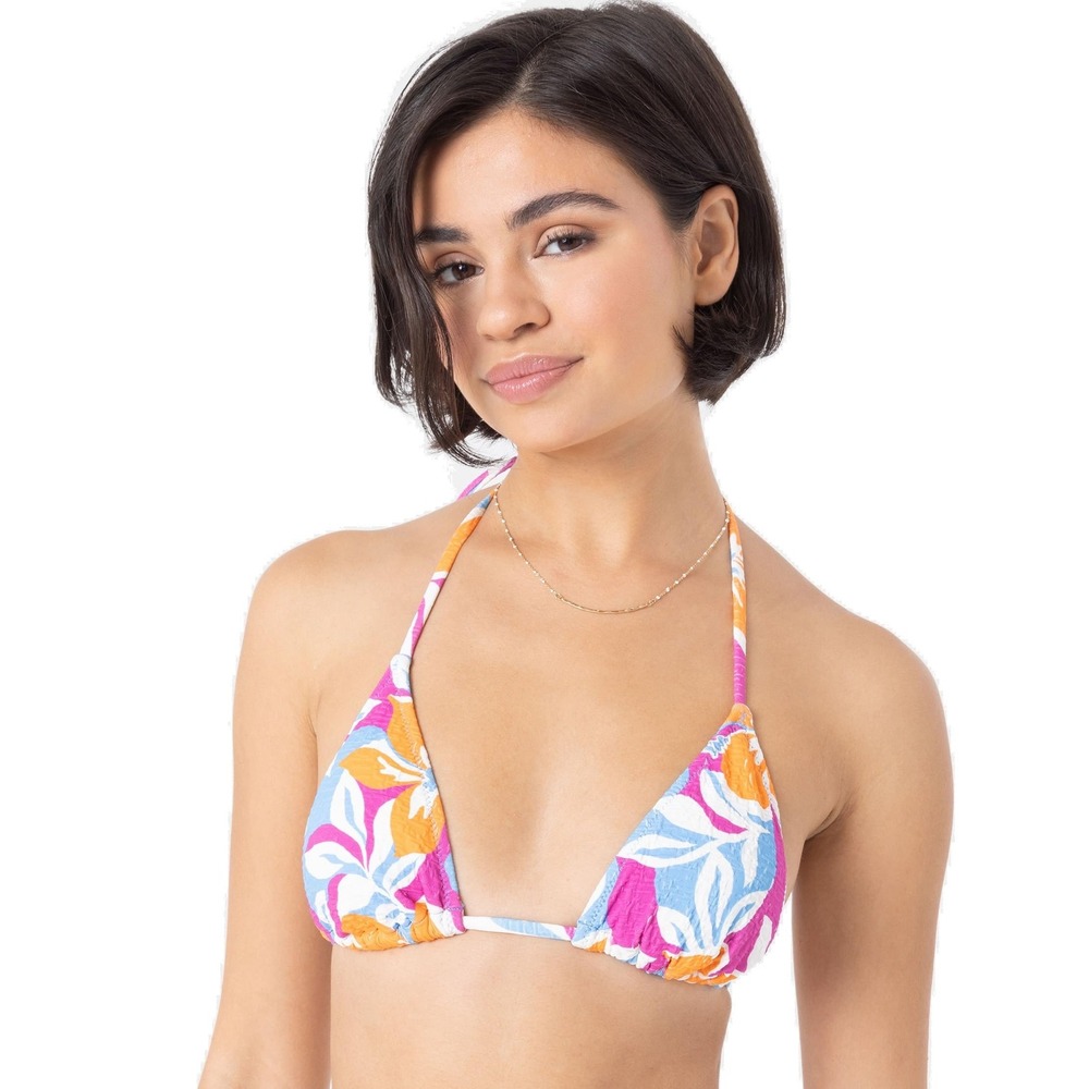 NWT Roxy Mini Tiki Floral Triangle Halter Bikini Swim Top Medium Multicolor